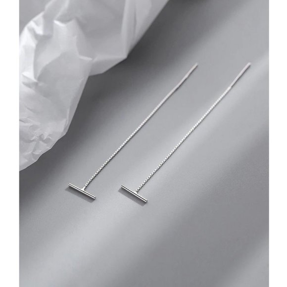 *NEW 925 Sterling Silver Bar Chain Drop Earrings - Picture 4 of 8